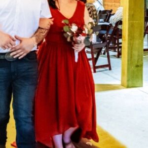 Rust color high low dress with corset back